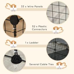 PawHut Pet Playpen with Door, Guinea Pigs Metal Mesh Cage for Small Animal, Chinchilla, 175 x 105 x 70 CM, Black - thumbnail 6