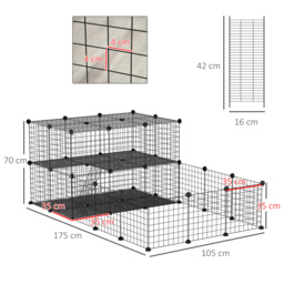PawHut Pet Playpen with Door, Guinea Pigs Metal Mesh Cage for Small Animal, Chinchilla, 175 x 105 x 70 CM, Black - thumbnail 3