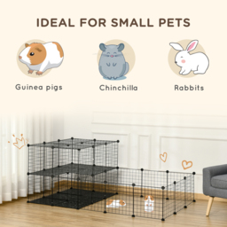 PawHut Pet Playpen with Door, Guinea Pigs Metal Mesh Cage for Small Animal, Chinchilla, 175 x 105 x 70 CM, Black - thumbnail 4