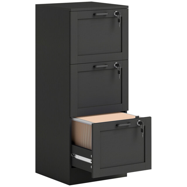 HOMCOM 3-Drawer Filing Cabinet with Lock - Black - image 1