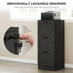 HOMCOM 3-Drawer Filing Cabinet with Lock - Black - thumbnail 6
