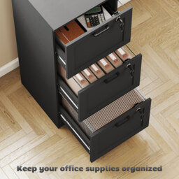 HOMCOM 3-Drawer Filing Cabinet with Lock - Black - thumbnail 4