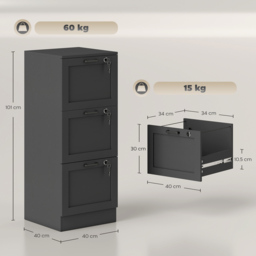 HOMCOM 3-Drawer Filing Cabinet with Lock - Black - thumbnail 3