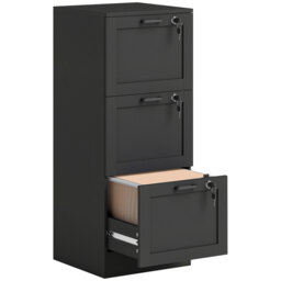 HOMCOM 3-Drawer Filing Cabinet with Lock - Black - thumbnail 1