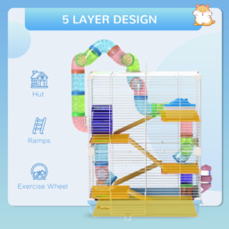 PawHut Small Hamster Cage with 5-Tier Habitat and Tunnel, Fun & Spacious Cage for Hamsters, Light Blue - Aosom UK - thumbnail 6