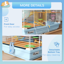 PawHut Small Hamster Cage with 5-Tier Habitat and Tunnel, Fun & Spacious Cage for Hamsters, Light Blue - Aosom UK - thumbnail 7
