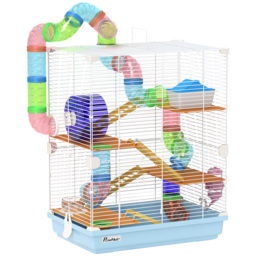 PawHut Small Hamster Cage with 5-Tier Habitat and Tunnel, Fun & Spacious Cage for Hamsters, Light Blue - Aosom UK - thumbnail 1