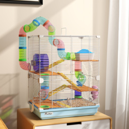 PawHut Small Hamster Cage with 5-Tier Habitat and Tunnel, Fun & Spacious Cage for Hamsters, Light Blue - Aosom UK - thumbnail 2