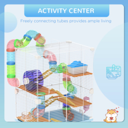 PawHut Small Hamster Cage with 5-Tier Habitat and Tunnel, Fun & Spacious Cage for Hamsters, Light Blue - Aosom UK - thumbnail 4