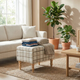 HOMCOM Linen Fabric Upholstered Footstool, Rectangular Storage Stool with Removable Top, Padded Seat and Hidden Space, Brown - thumbnail 8