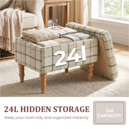 HOMCOM Linen Fabric Upholstered Footstool, Rectangular Storage Stool with Removable Top, Padded Seat and Hidden Space, Brown - thumbnail 5