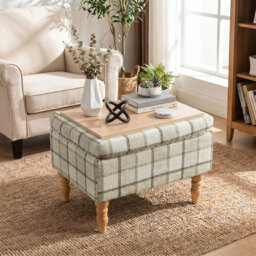 HOMCOM Linen Fabric Upholstered Footstool, Rectangular Storage Stool with Removable Top, Padded Seat and Hidden Space, Brown - thumbnail 7
