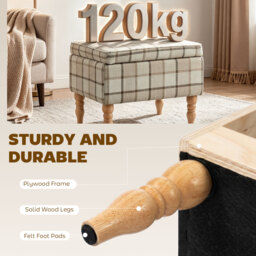 HOMCOM Linen Fabric Upholstered Footstool, Rectangular Storage Stool with Removable Top, Padded Seat and Hidden Space, Brown - thumbnail 6