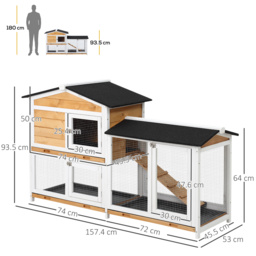 PawHut 2-Tier Rabbit Hutch Wooden Guinea Pig House Pet Cage Outdoor w/ Sliding-out Tray Ramp, 157.4x53x93.5cm, Yellow - thumbnail 3