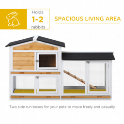 PawHut 2-Tier Rabbit Hutch Wooden Guinea Pig House Pet Cage Outdoor w/ Sliding-out Tray Ramp, 157.4x53x93.5cm, Yellow - thumbnail 5
