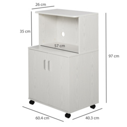 HOMCOM Kitchen Trolley: Mobile Microwave Stand with Storage Cabinets, White Bookcase on Wheels - Aosom UK - thumbnail 3