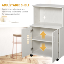 HOMCOM Kitchen Trolley: Mobile Microwave Stand with Storage Cabinets, White Bookcase on Wheels - Aosom UK - thumbnail 5