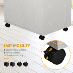 HOMCOM Kitchen Trolley: Mobile Microwave Stand with Storage Cabinets, White Bookcase on Wheels - Aosom UK - thumbnail 6