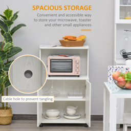 HOMCOM Kitchen Trolley: Mobile Microwave Stand with Storage Cabinets, White Bookcase on Wheels - Aosom UK - thumbnail 4