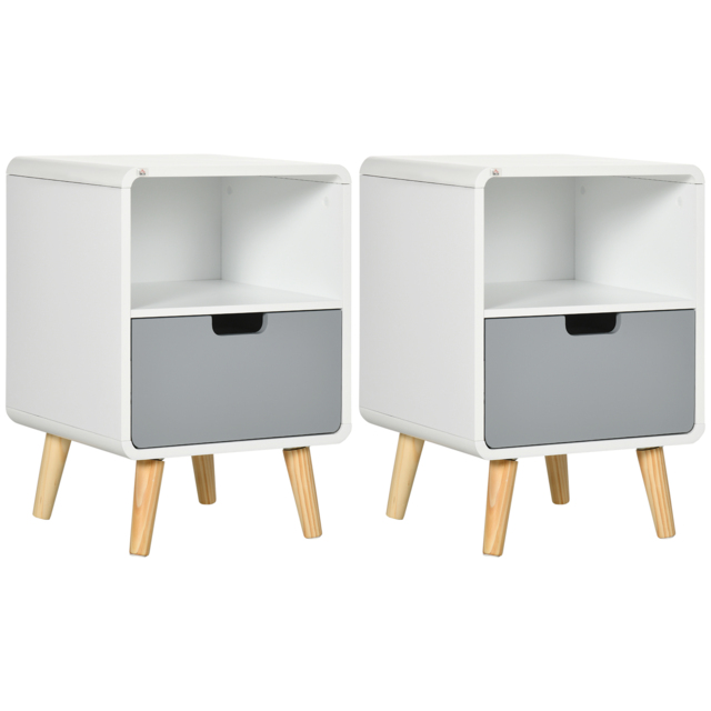 HOMCOM Bedside Table Set of 2, Wooden End Nightstand with Drawer, Scandinavian Nordic Style Lamp Desk Storage Unit for Bedroom, Wood - Aosom UK - image 1