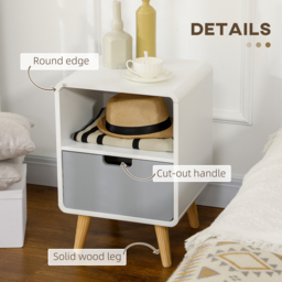 HOMCOM Bedside Table Set of 2, Wooden End Nightstand with Drawer, Scandinavian Nordic Style Lamp Desk Storage Unit for Bedroom, Wood - Aosom UK - thumbnail 4