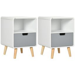HOMCOM Bedside Table Set of 2, Wooden End Nightstand with Drawer, Scandinavian Nordic Style Lamp Desk Storage Unit for Bedroom, Wood - Aosom UK