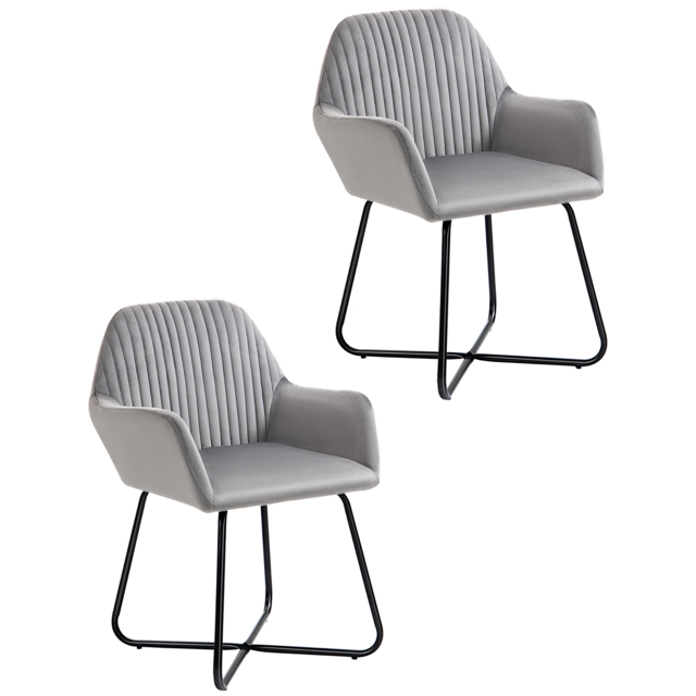 HOMCOM Set of 2, Contemporary Accent Chair, Soft Velvet Fabric Armchair with Durable Metal Base, for Lounge or Reception, Grey - Aosom UK - image 1