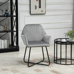 HOMCOM Set of 2, Contemporary Accent Chair, Soft Velvet Fabric Armchair with Durable Metal Base, for Lounge or Reception, Grey - Aosom UK - thumbnail 7