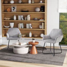 HOMCOM Set of 2, Contemporary Accent Chair, Soft Velvet Fabric Armchair with Durable Metal Base, for Lounge or Reception, Grey - Aosom UK - thumbnail 2