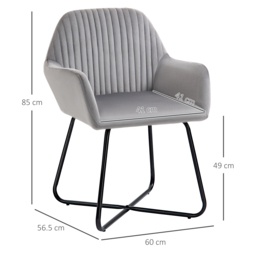 HOMCOM Set of 2, Contemporary Accent Chair, Soft Velvet Fabric Armchair with Durable Metal Base, for Lounge or Reception, Grey - Aosom UK - thumbnail 3