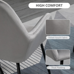 HOMCOM Set of 2, Contemporary Accent Chair, Soft Velvet Fabric Armchair with Durable Metal Base, for Lounge or Reception, Grey - Aosom UK - thumbnail 5