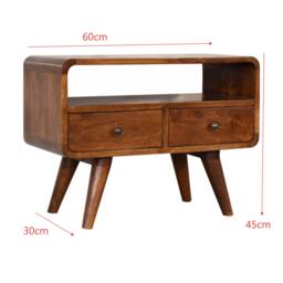 100 % Solid Mango Wood Mini Media Unit with Smooth-Glide Drawers and Open Slot, TV Unit with Unique Grain, 30L x 60W x 45H cm, Brown - Aosom UK - thumbnail 3