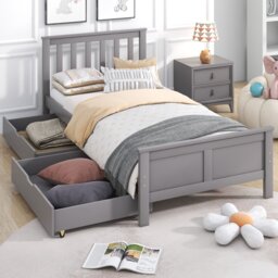 Wooden Solid Pine Divan Storage Bed with Drawers, Single 3ft Bed Frame, Solid Bed Frames with under Bed Storage, 196x100x82 cm, Gray - Aosom.UK