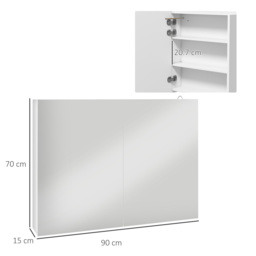 Kleankin LED Bathroom Mirror Cabinet with Light, Bathroom Storage Cupboard w/ Adjustable Shelf, Smart Trouch, 90x15x70cm, White - Aosom UK - thumbnail 3