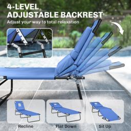 Outsunny Foldable Sun Lounger, Reclining Garden Chair with Pillow and Reading Hole, Adjustable, Blue - thumbnail 5