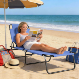 Outsunny Foldable Sun Lounger, Reclining Garden Chair with Pillow and Reading Hole, Adjustable, Blue - thumbnail 8