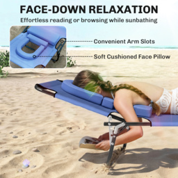 Outsunny Foldable Sun Lounger, Reclining Garden Chair with Pillow and Reading Hole, Adjustable, Blue - thumbnail 4
