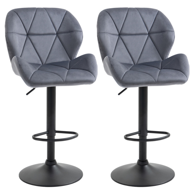 HOMCOM Set of 2 Adjustable Bar stools With Backs , Armless Upholstered Swivel Counter Chairs, Barstools with Back, Footrest, Dark Grey - image 1