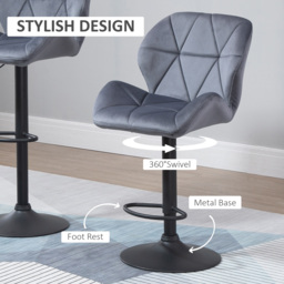 HOMCOM Set of 2 Adjustable Bar stools With Backs , Armless Upholstered Swivel Counter Chairs, Barstools with Back, Footrest, Dark Grey - thumbnail 5