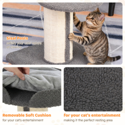 PawHut 81cm Cat Tree with Sisal Scratching Post, Cat Tower Kitten Activity Center climbing frame with large platform Lamb Cashmere Perch, Grey - thumbnail 5