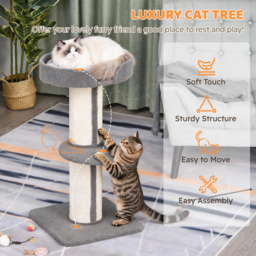 PawHut 81cm Cat Tree with Sisal Scratching Post, Cat Tower Kitten Activity Center climbing frame with large platform Lamb Cashmere Perch, Grey - thumbnail 4