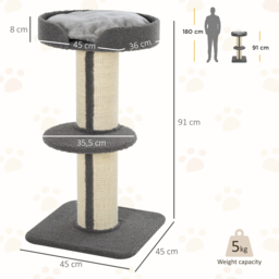 PawHut 81cm Cat Tree with Sisal Scratching Post, Cat Tower Kitten Activity Center climbing frame with large platform Lamb Cashmere Perch, Grey - thumbnail 3