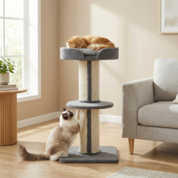 PawHut 81cm Cat Tree with Sisal Scratching Post, Cat Tower Kitten Activity Center climbing frame with large platform Lamb Cashmere Perch, Grey - thumbnail 2