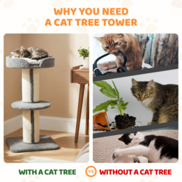 PawHut 81cm Cat Tree with Sisal Scratching Post, Cat Tower Kitten Activity Center climbing frame with large platform Lamb Cashmere Perch, Grey - thumbnail 7