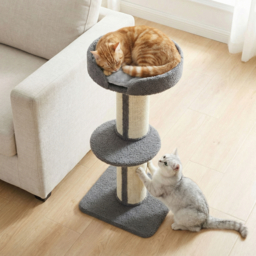 PawHut 81cm Cat Tree with Sisal Scratching Post, Cat Tower Kitten Activity Center climbing frame with large platform Lamb Cashmere Perch, Grey - thumbnail 8