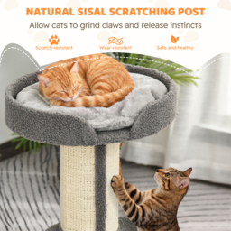 PawHut 81cm Cat Tree with Sisal Scratching Post, Cat Tower Kitten Activity Center climbing frame with large platform Lamb Cashmere Perch, Grey - thumbnail 6