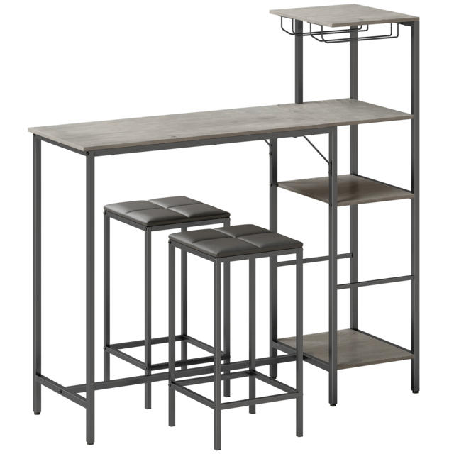 HOMCOM 3 Piece Breakfast Bar Table and Stools Set, Washed Grey - image 1