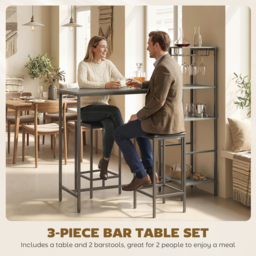 HOMCOM 3 Piece Breakfast Bar Table and Stools Set, Washed Grey - thumbnail 4