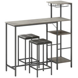 HOMCOM 3 Piece Breakfast Bar Table and Stools Set, Washed Grey - thumbnail 1
