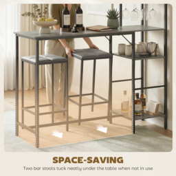 HOMCOM 3 Piece Breakfast Bar Table and Stools Set, Washed Grey - thumbnail 8